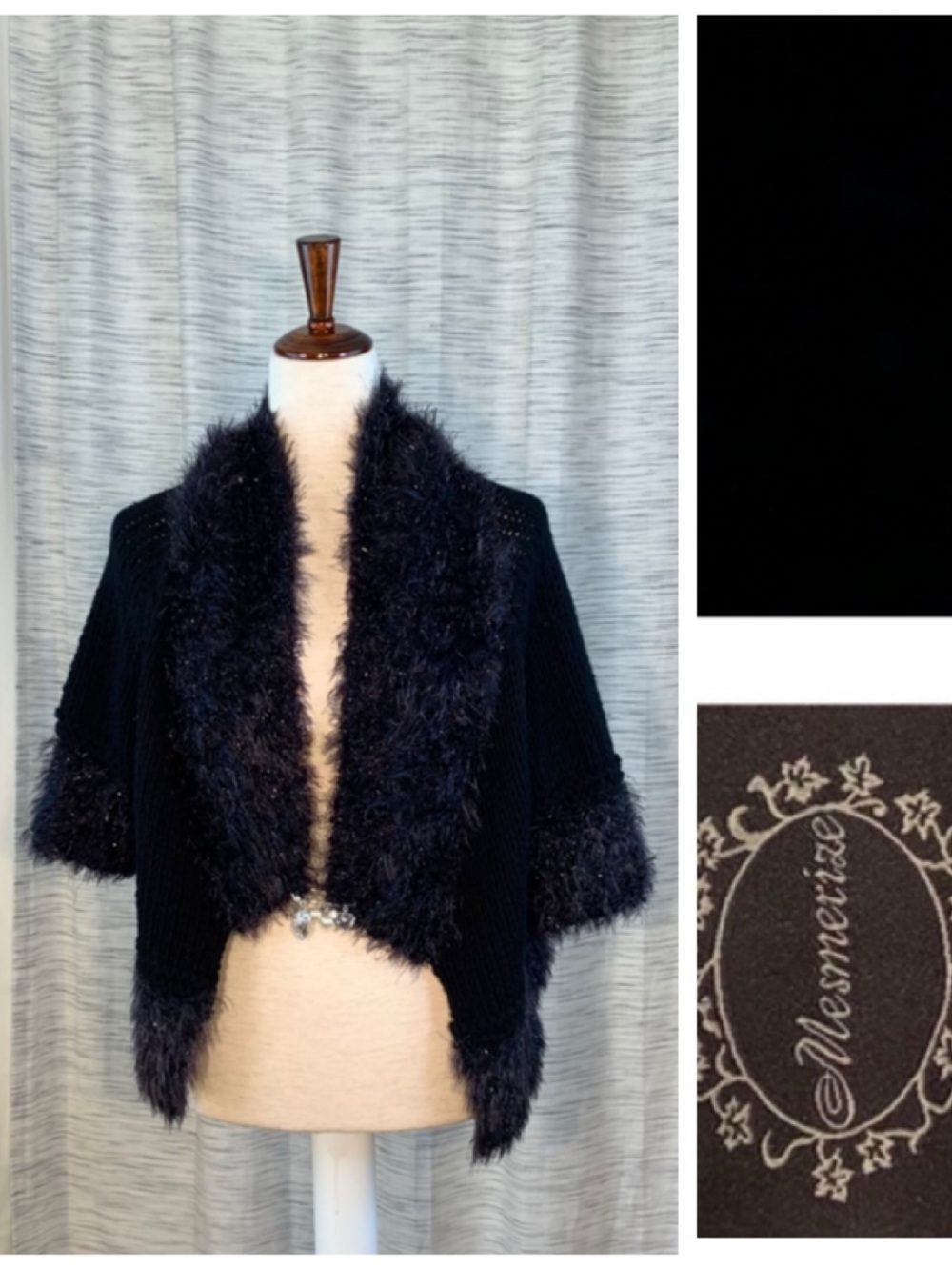 Mesmerize black knit and faux feather cardigan sweater.